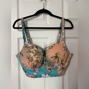 Torrid Floral Bikini Top - Peach and Teal